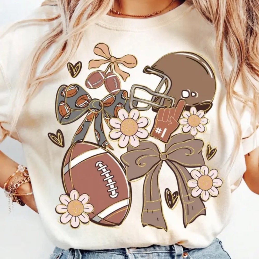 Women's Short Sleeve Graphic Tee - Cream and Brown